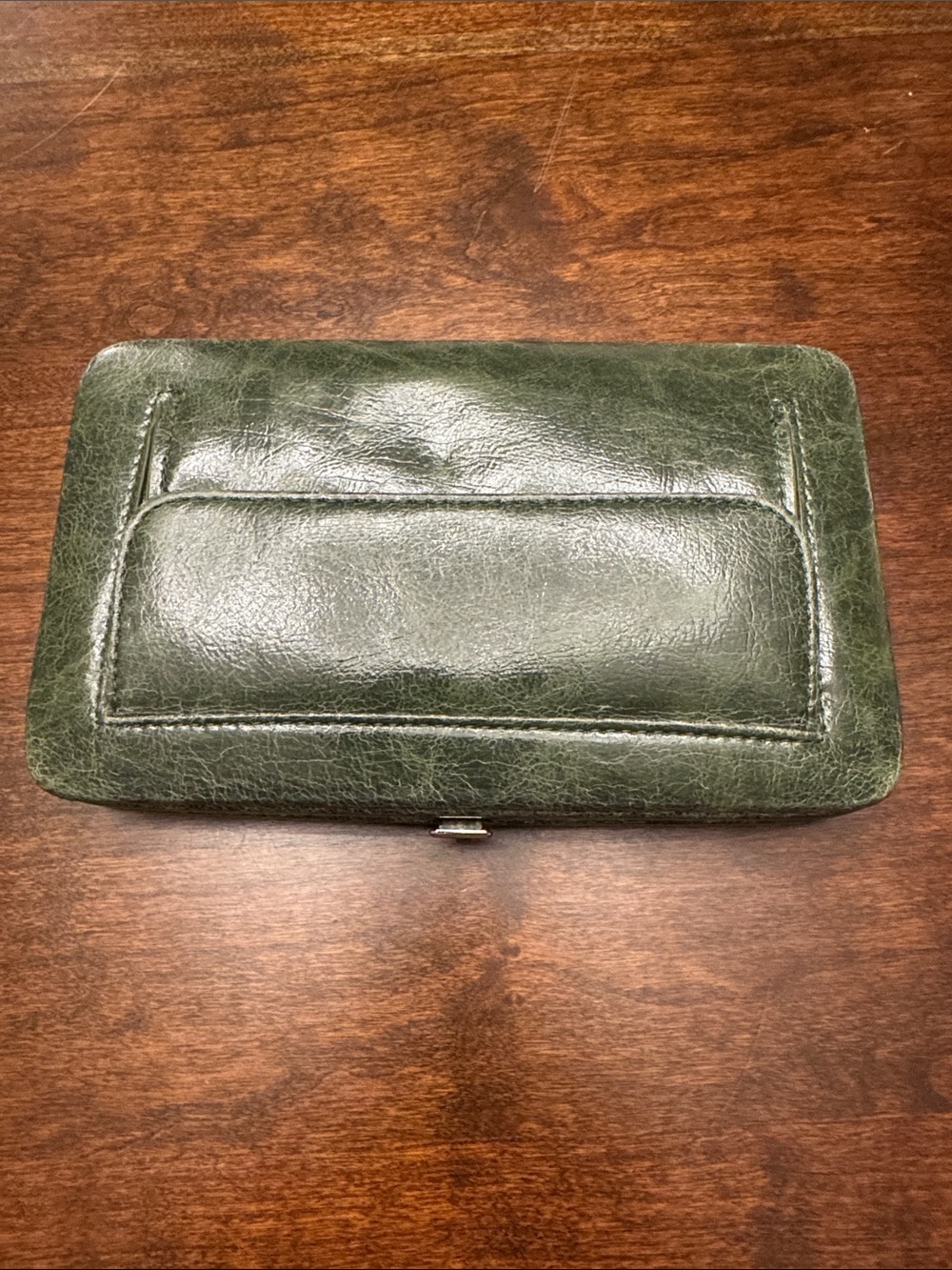 Hananel Vintage Green Faux-Leather Hinged Clasp Book Clutch Wallet
